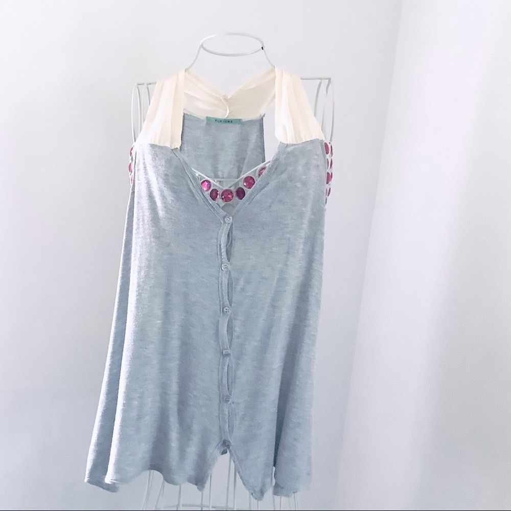 Pleione gray and cream button down